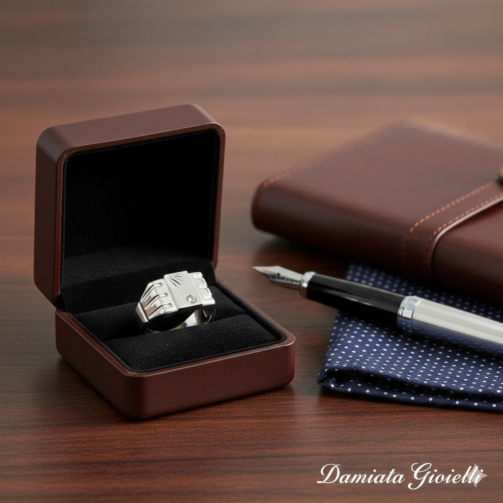 Anello uomo Damiata Gioielli in oro bianco e zircone 568/5/102