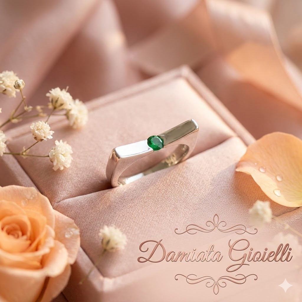 Anello donna Damiata Gioielli in oro bianco con un quarzo verde 570/5/102/3