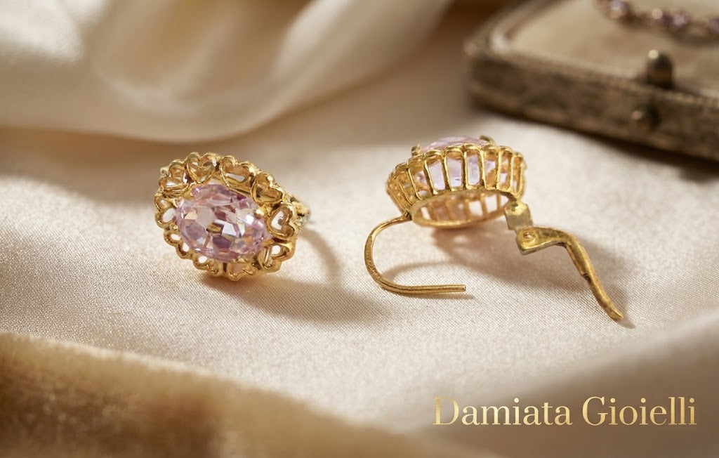 Orecchini donna Damiata Gioielli in oro giallo e quarzo rosa ref. 576/5/102