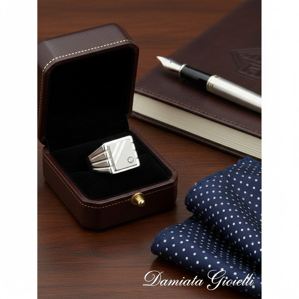 Anello uomo Damiata Gioielli in oro bianco con zircone 577/5/102