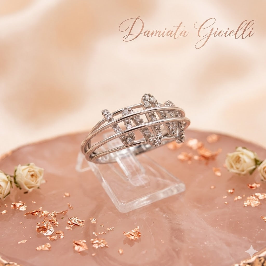 Anello fantasia donna Damiata Gioielli in oro bianco e zirconi 582/102