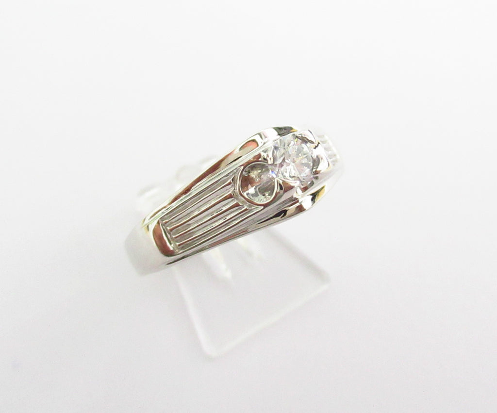 Anello solitario uomo Damiata Gioielli in oro bianco e zircone 594/102