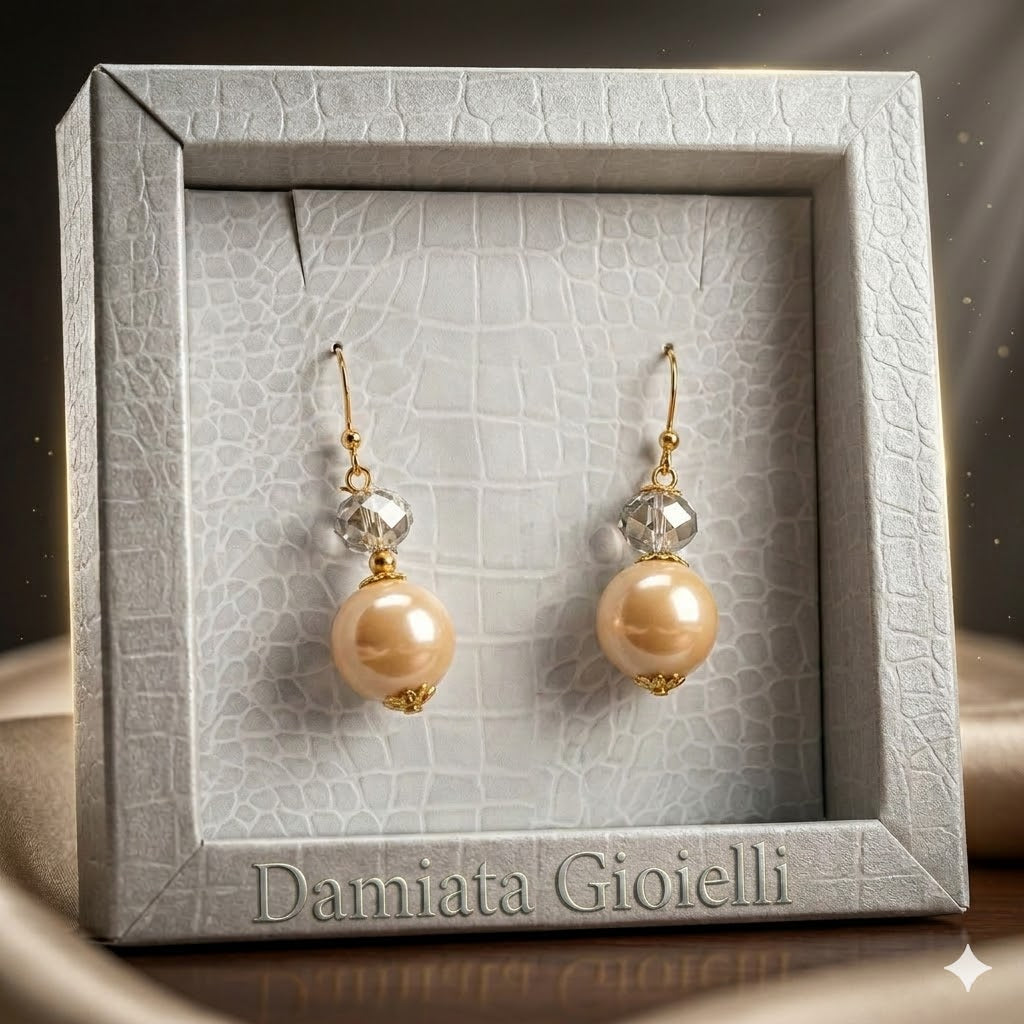 Orecchini donna in argento, cristalli e porcellana 59BEIGE