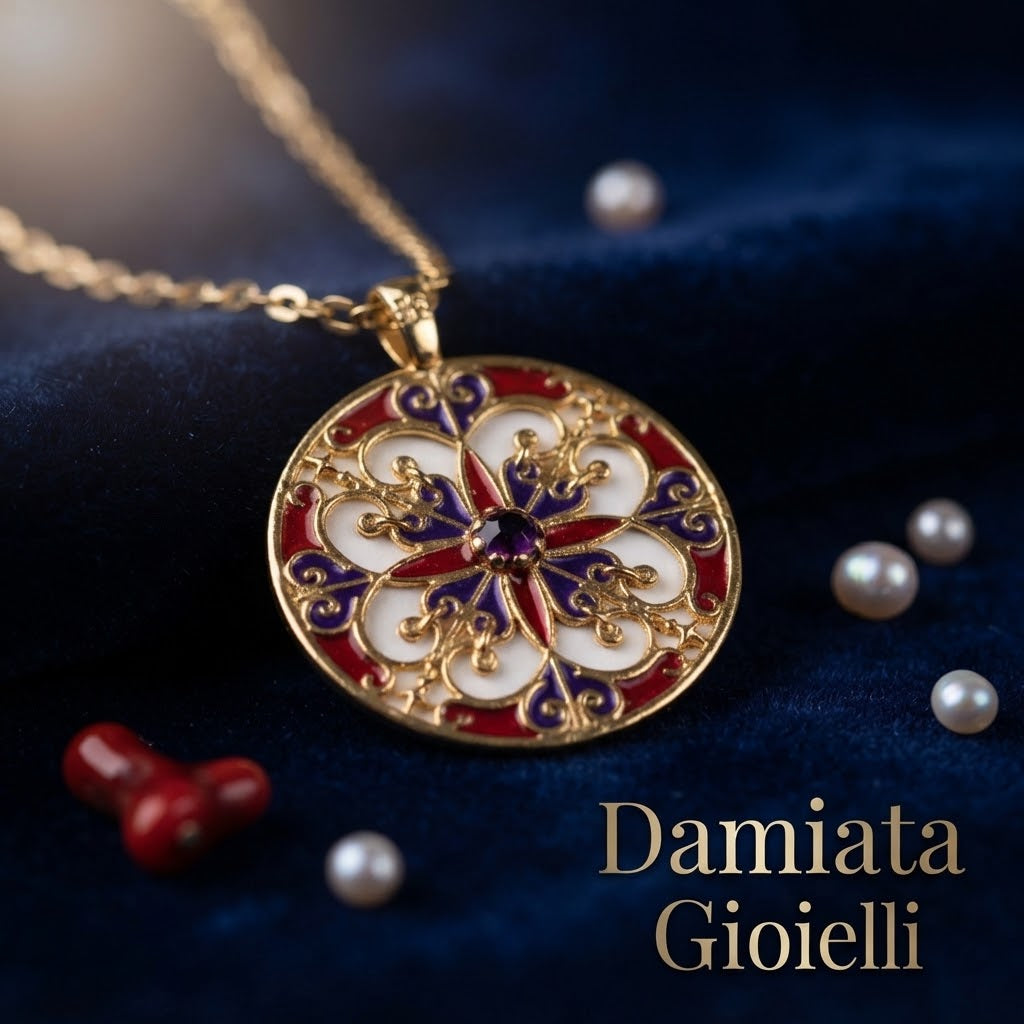 Collana donna Isola Bella Rosone Rosso in lega smaltata placcata oro ref. 60000211