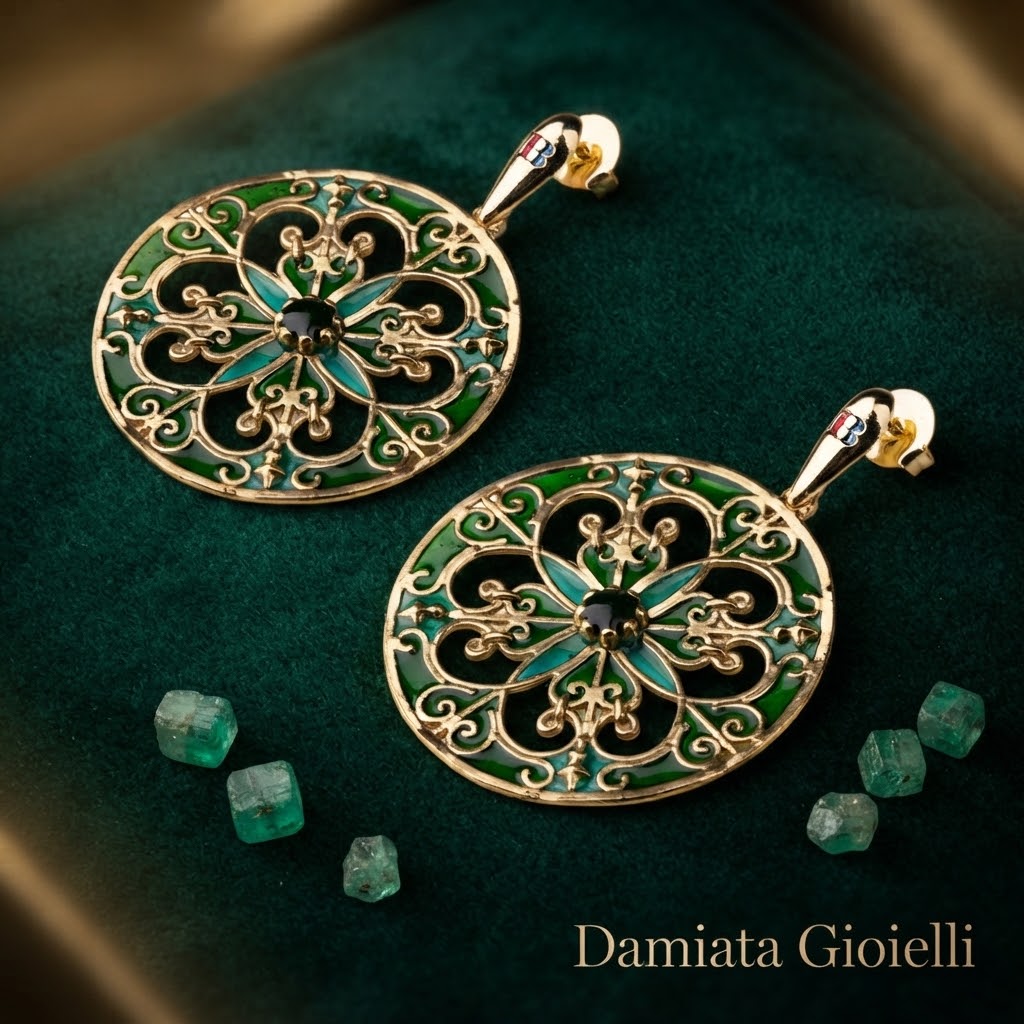 Orecchini donna Isola Bella Rosone Verde in lega smaltata placcata oro ref. 60000212