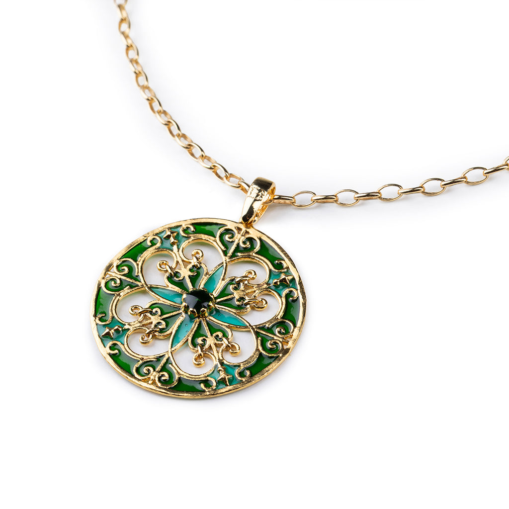 Collana donna Isola Bella Rosone Verde in lega smaltata placcata oro 60000213