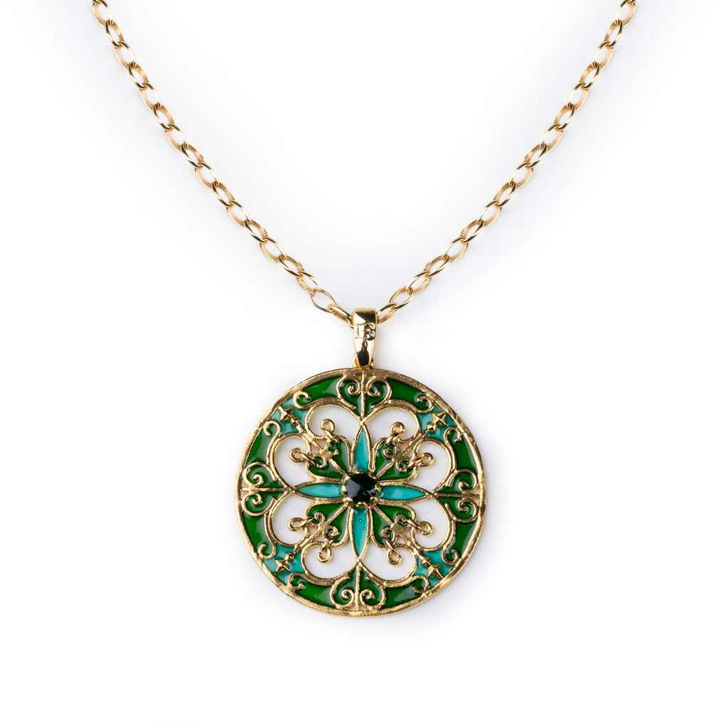 Collana donna Isola Bella Rosone Verde in lega smaltata placcata oro 60000213
