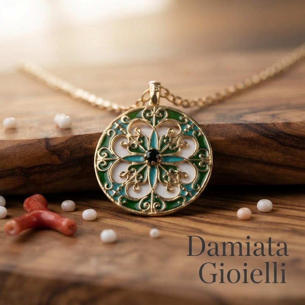 Collana donna Isola Bella Rosone Verde in lega smaltata placcata oro ref. 60000213