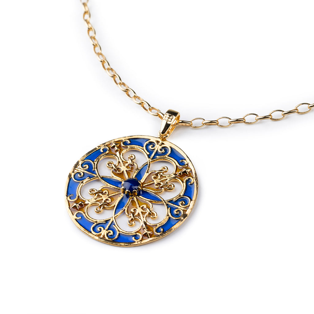 Collana donna Isola Bella Rosone Blu in lega smaltata placcata oro 60000215