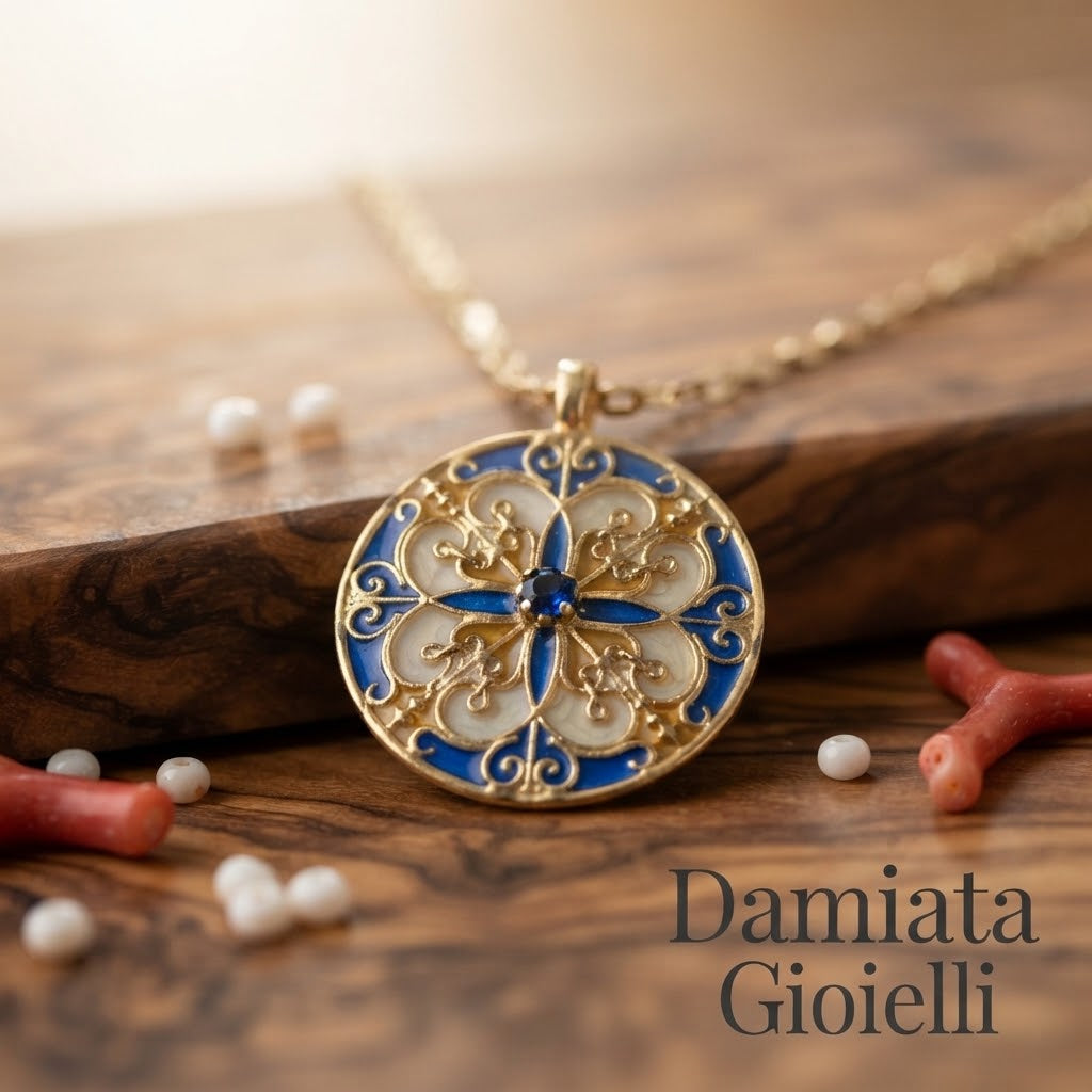 Collana donna Isola Bella Rosone Blu in lega smaltata placcata oro ref. 60000215