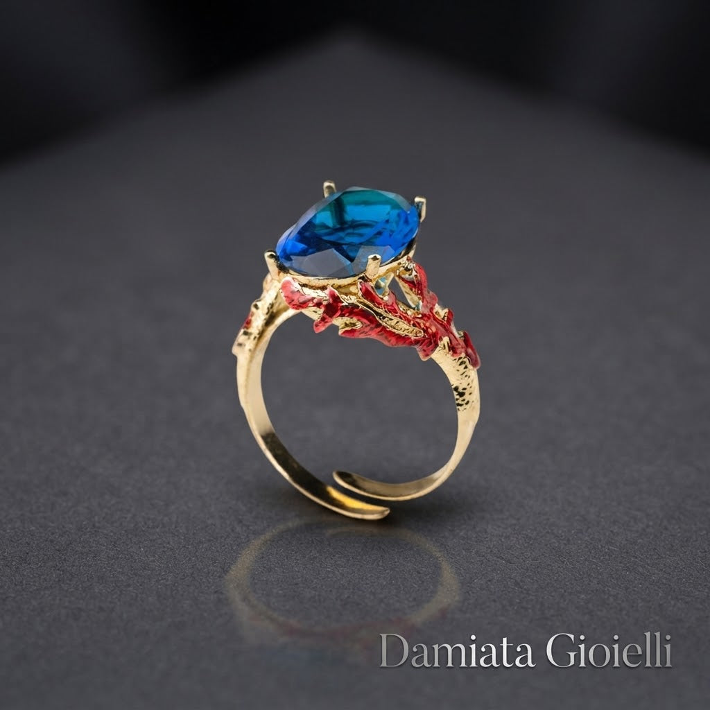 Anello donna Isola Bella Corallo Gemma in lega placcata oro e cristallo ref. 60000243