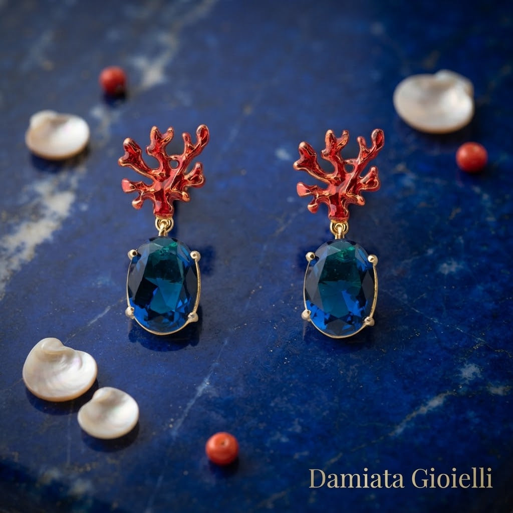 Orecchini donna Isola Bella Corallo Gemma in lega placcata oro e cristallo ref. 60000245