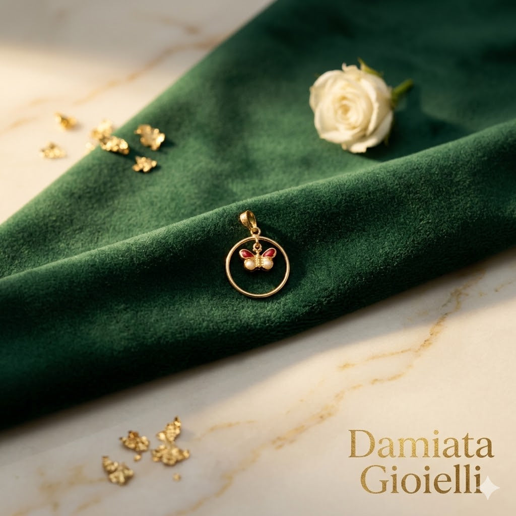 Ciondolo a farfalla bambina Damiata Gioielli in oro giallo smaltato 611/6/102
