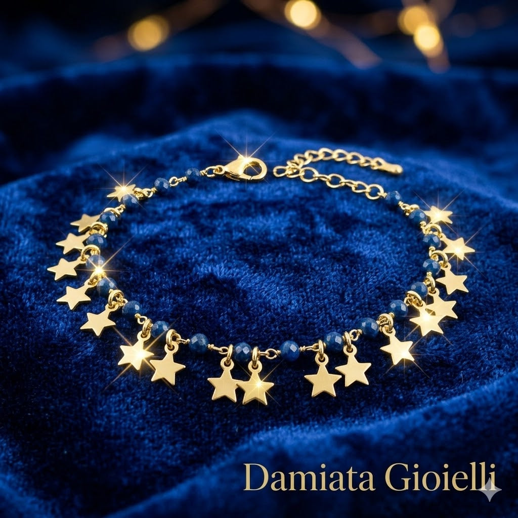 Bracciale con stelle donna Piccole Gioie in argento dorato e cristalli 6530GBLUEP