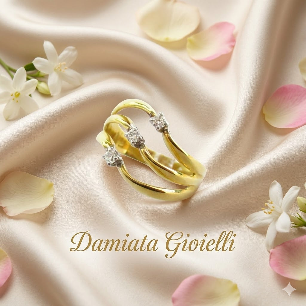 Anello trilogy donna Damiata Gioielli in oro giallo con zirconi 654/102/2