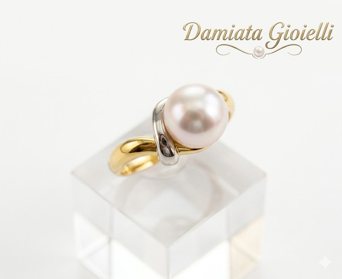 Anello fantasia donna Damiata Gioielli in oro bianco e giallo con perla 655/102