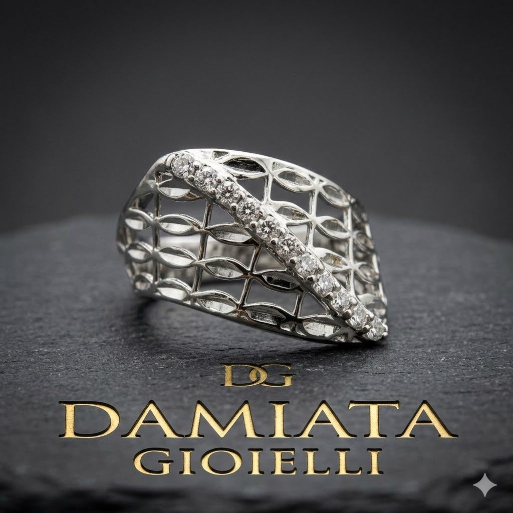 Anello fantasia donna Damiata Gioielli in oro bianco e zirconi 655/102/1