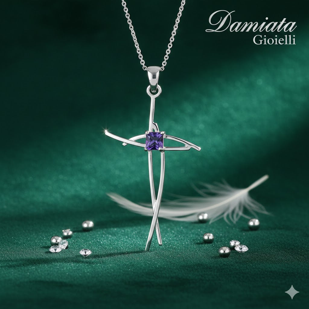 Ciondolo a croce donna Damiata Gioielli in oro bianco e zircone 656/102/2