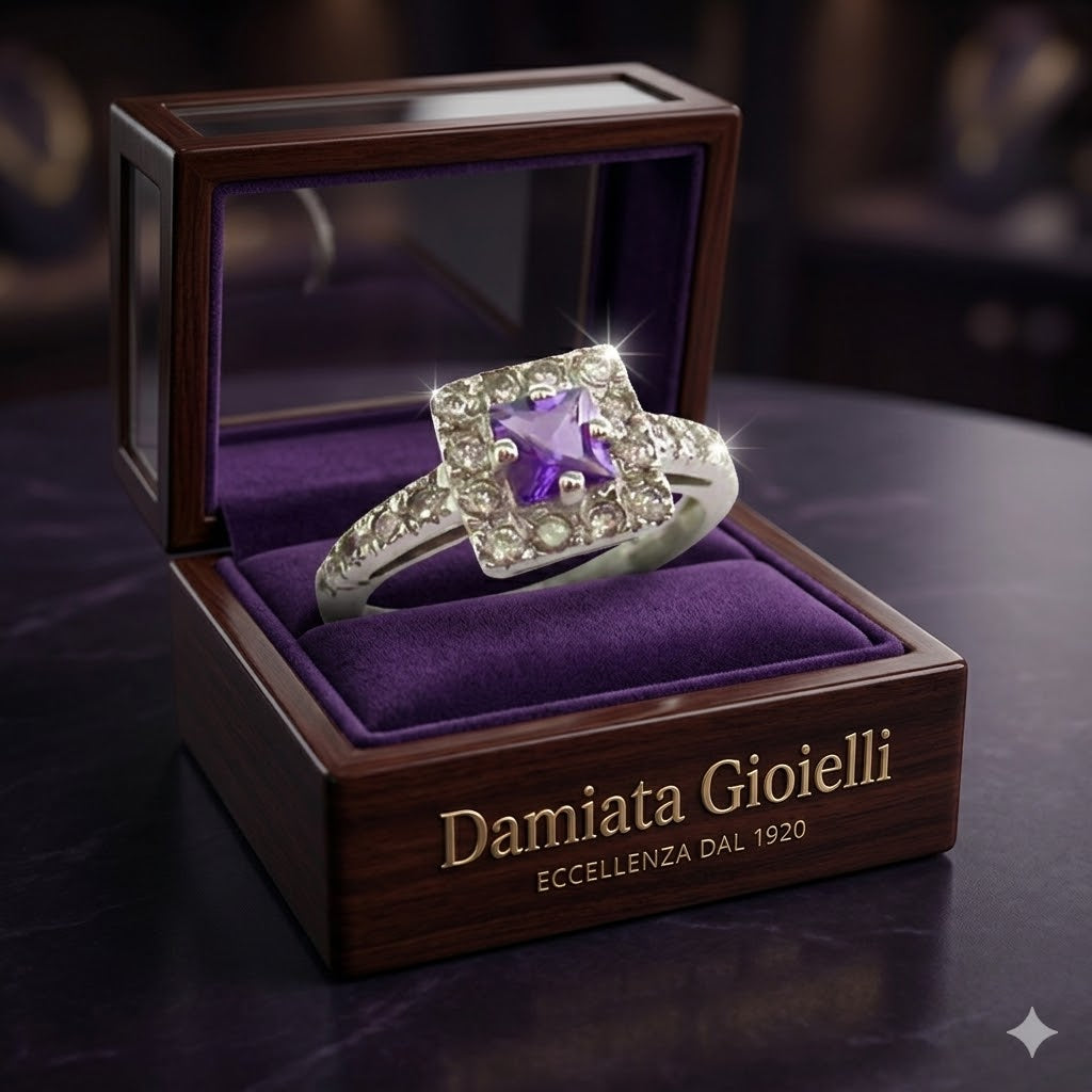 Anello fantasia donna Damiata Gioielli in oro bianco con quarzo e zirconi 658/102/4