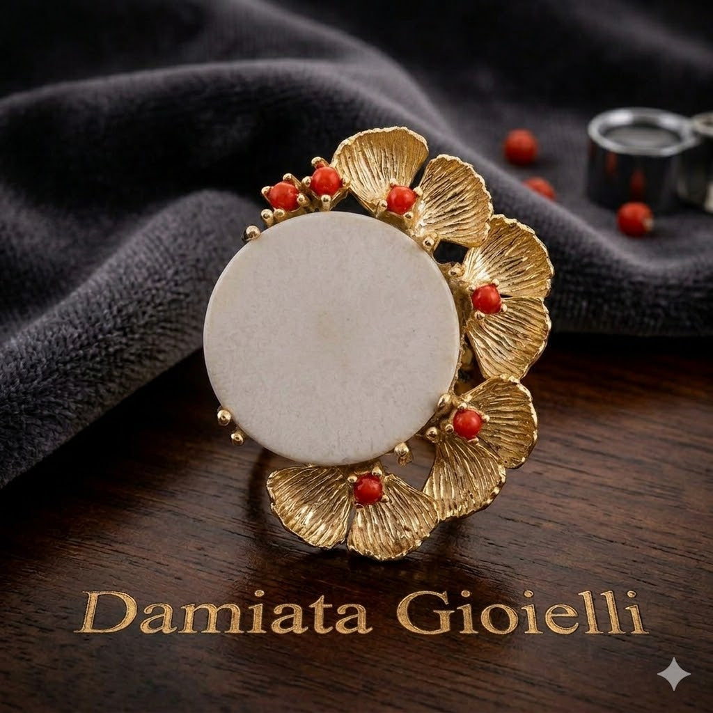 Anello donna Orelù in argento, corallo e agata 678