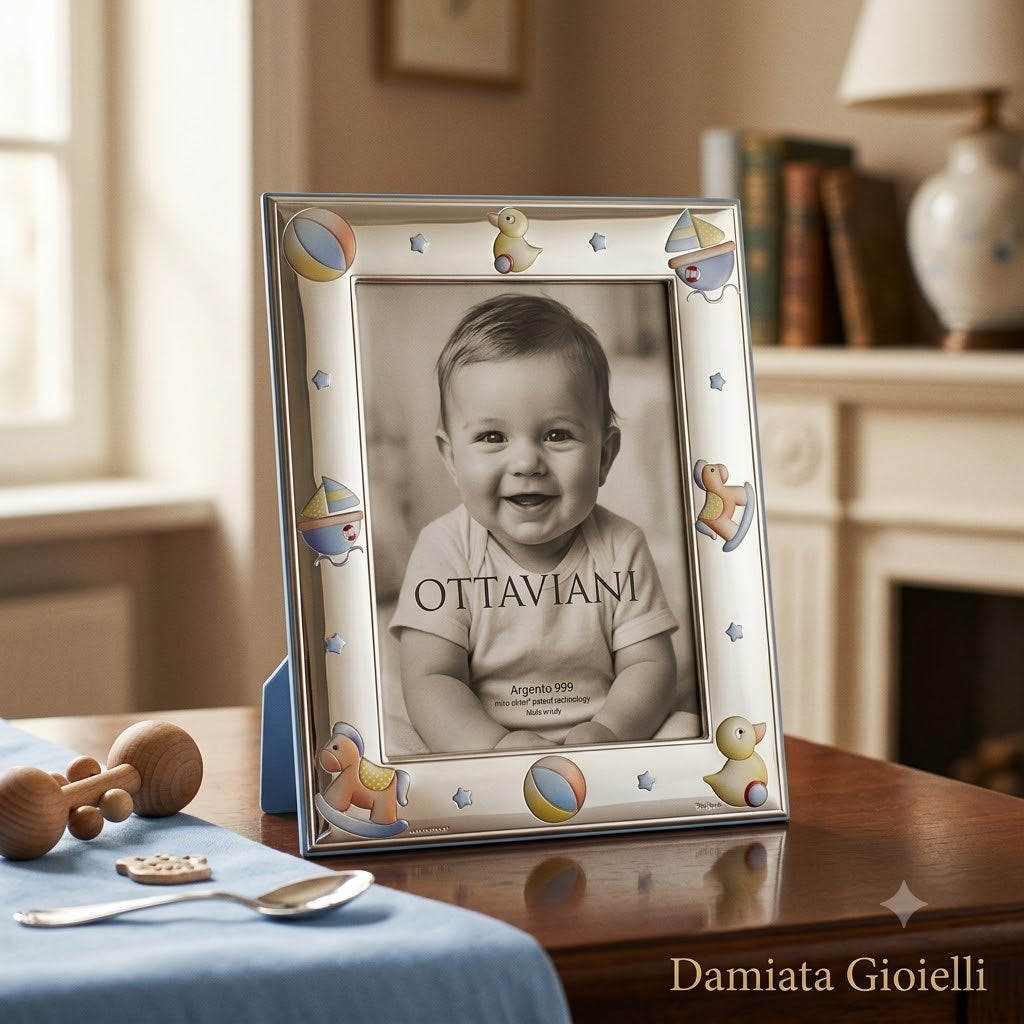 Cornice portafoto bambino Ottaviani in argento retro legno, misure 13x18 ref. 7010AC