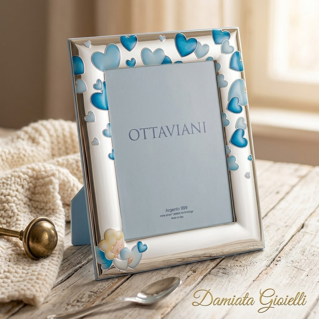 Cornice portafoto bambino Ottaviani in argento retro legno, misure 9x13 ref. 7013AC