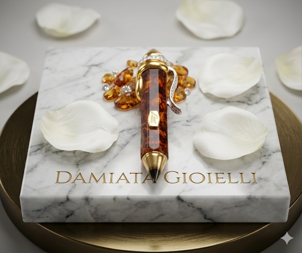 Spilla da giacca unisex Recarlo in oro bicolore, ambra e diamanti ref. 7263346