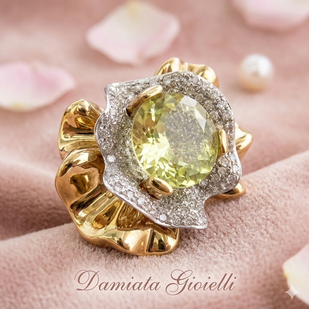 Anello fantasia donna Damiata Gioielli in oro bianco e giallo con quarzo e zirconi 7360/102