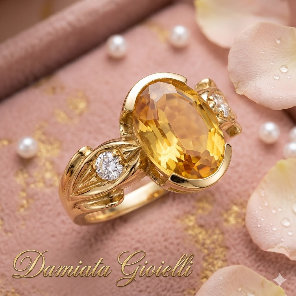 Anello fantasia donna Damiata Gioielli in oro giallo con quarzo e zirconi 760/102/2