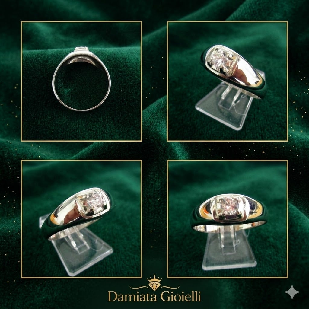 Anello solitario uomo Damiata Gioielli in oro bianco e zircone 762/102