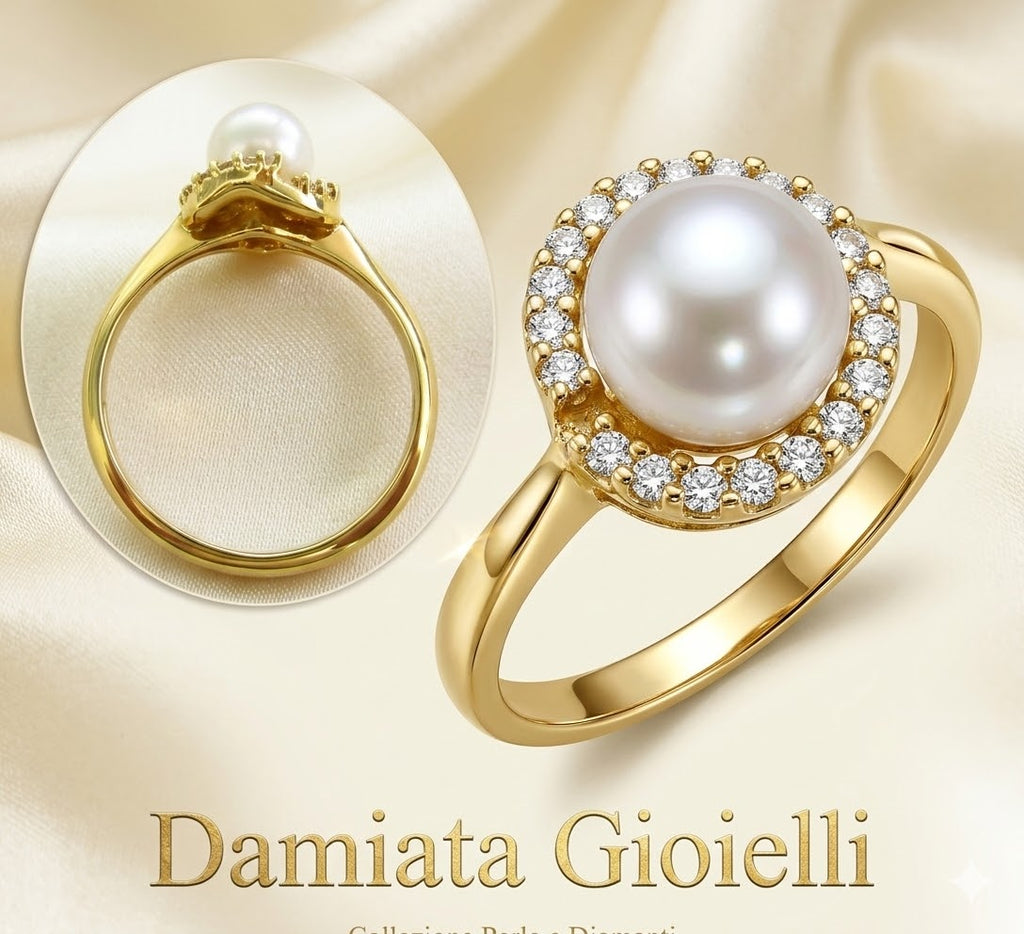 Anello donna Damiata Gioielli in oro giallo con perla e zirconi 769/102/5