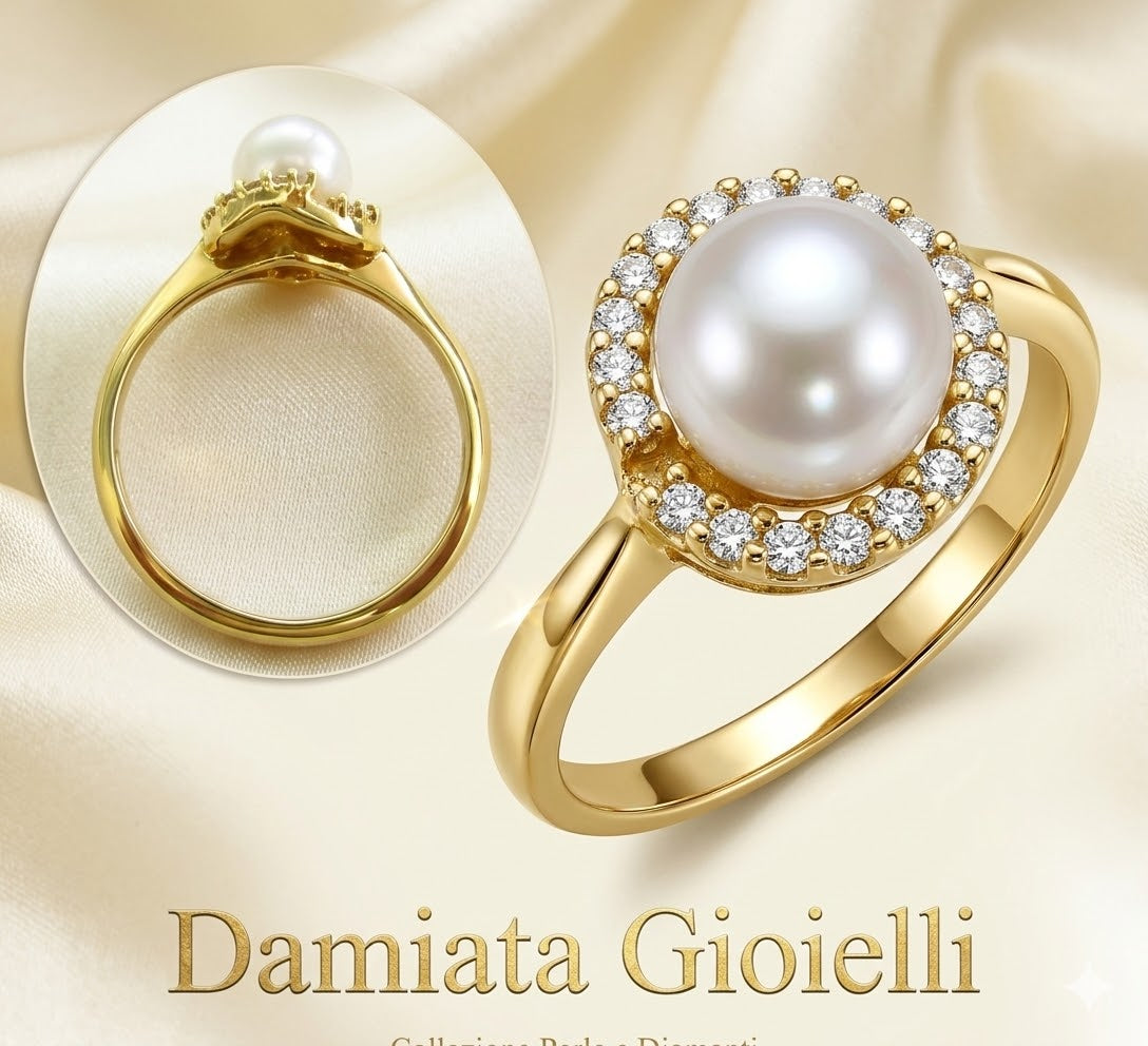 Anello donna Damiata Gioielli in oro giallo con perla e zirconi 769/102/5