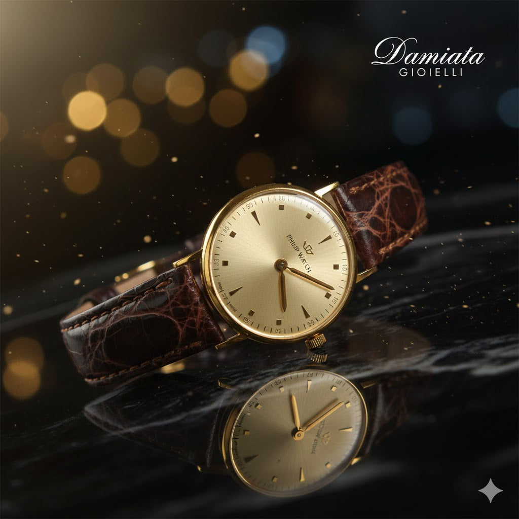Orologio solo tempo uomo Philip Watch in oro giallo e pelle 8051540525