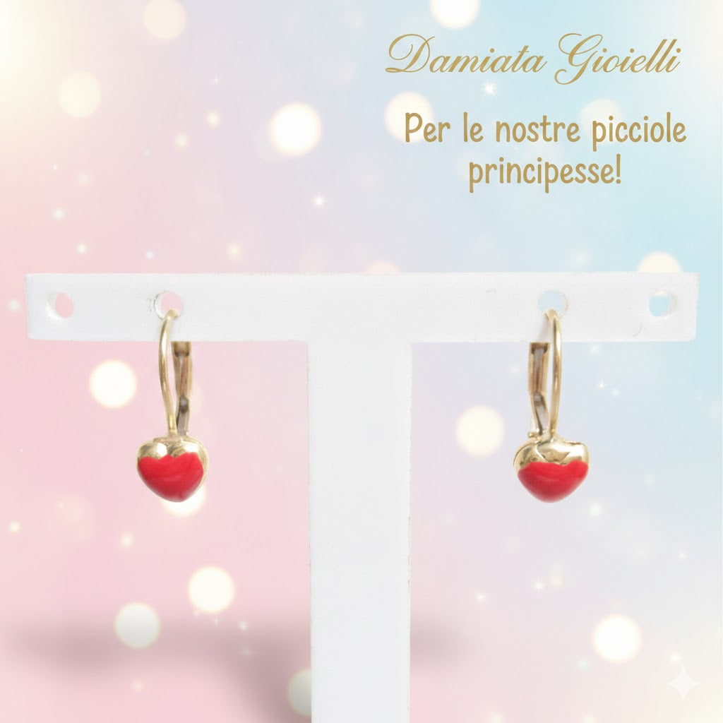 Orecchini a cuore bambina Damiata Gioielli in oro giallo smaltato 822/8/102