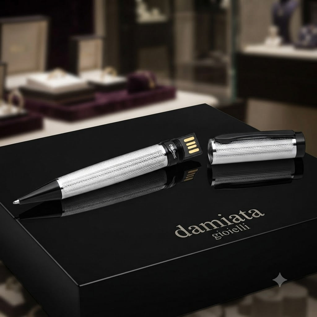 Penna a biro Ottaviani in acciaio bicolore con chiavetta USB da 16 GB ref. 84296