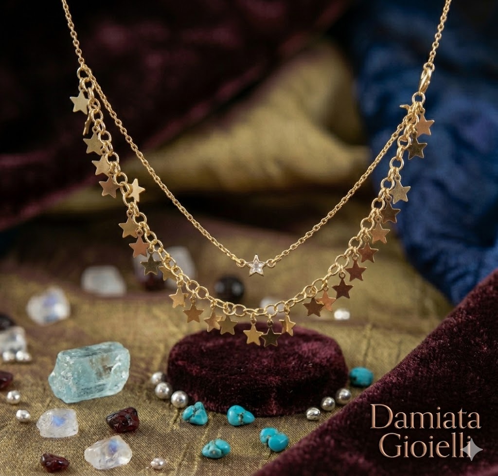 Collana con stelle donna in argento dorato e zircone 9532G