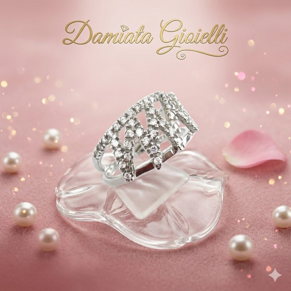 Anello fantasia donna Damiata Gioielli in oro bianco e zirconi 980/102/4
