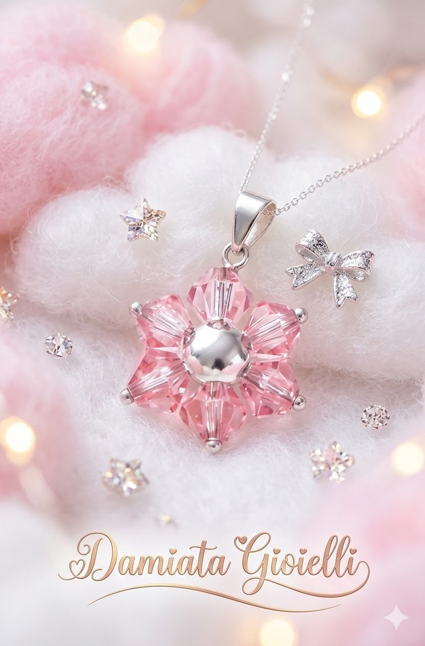 Ciondolo a fiore bambina Damiata Gioielli in oro bianco e strass 98/102/1