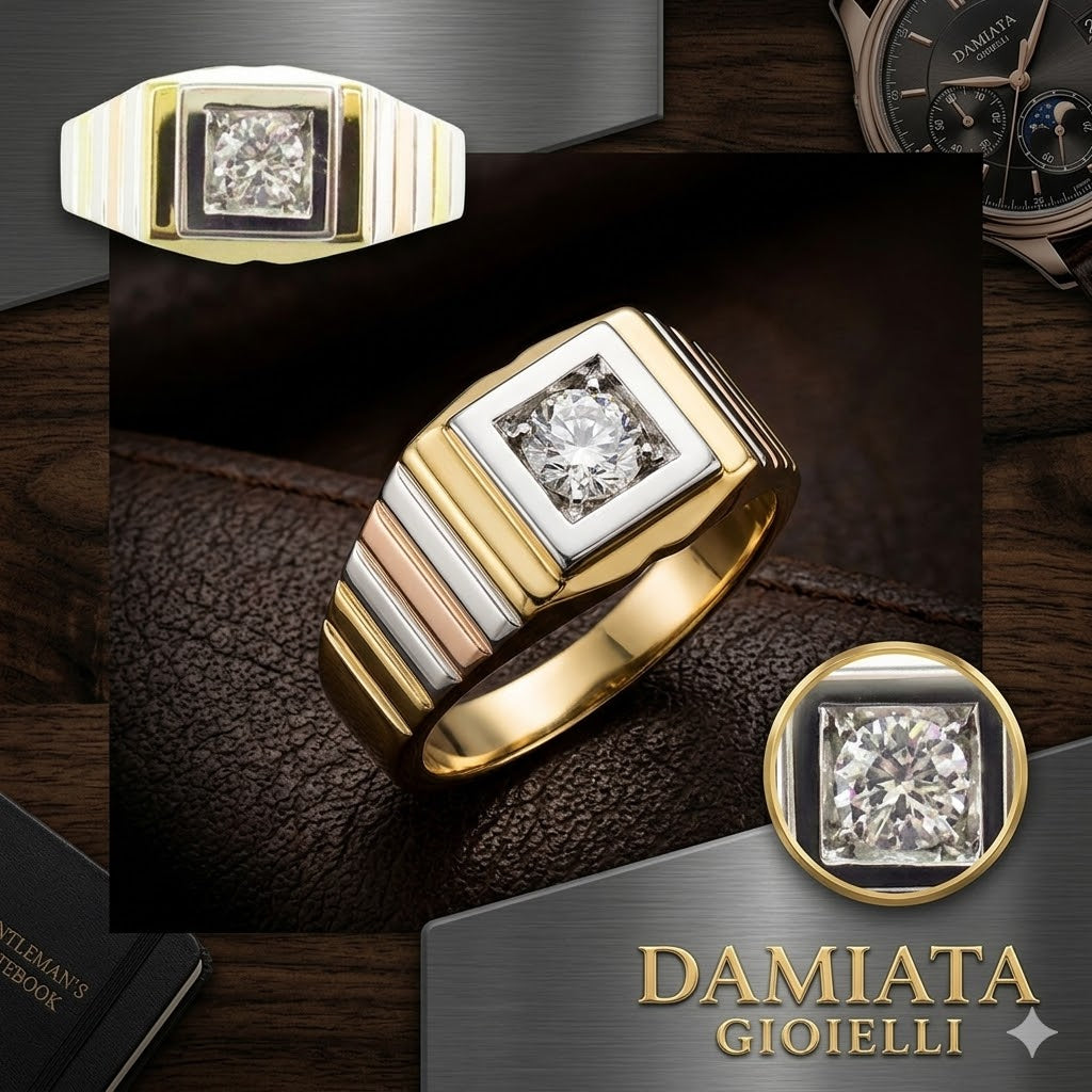 Anello uomo Damiata Gioielli in oro bianco e giallo con zircone 981/102/2