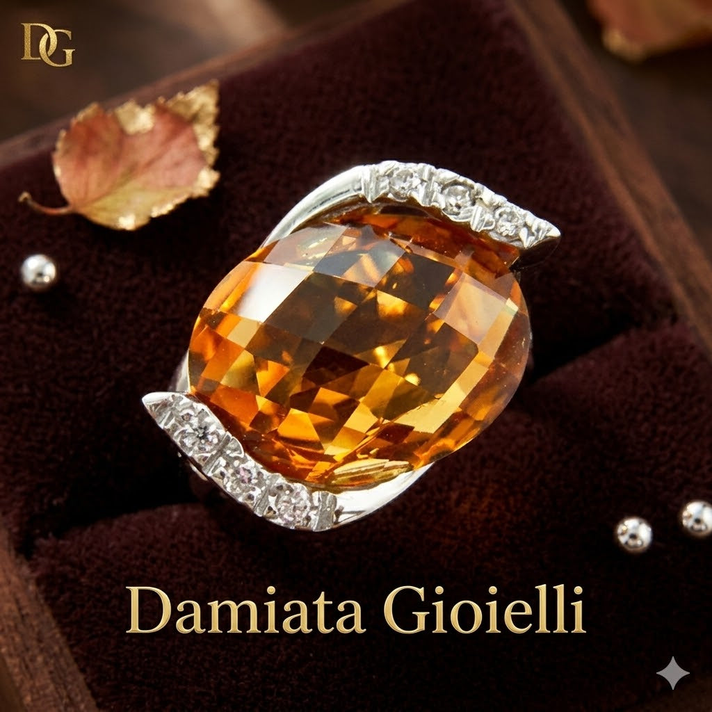 Anello fantasia donna Damiata Gioielli in oro bianco con quarzo e zirconi 981/102