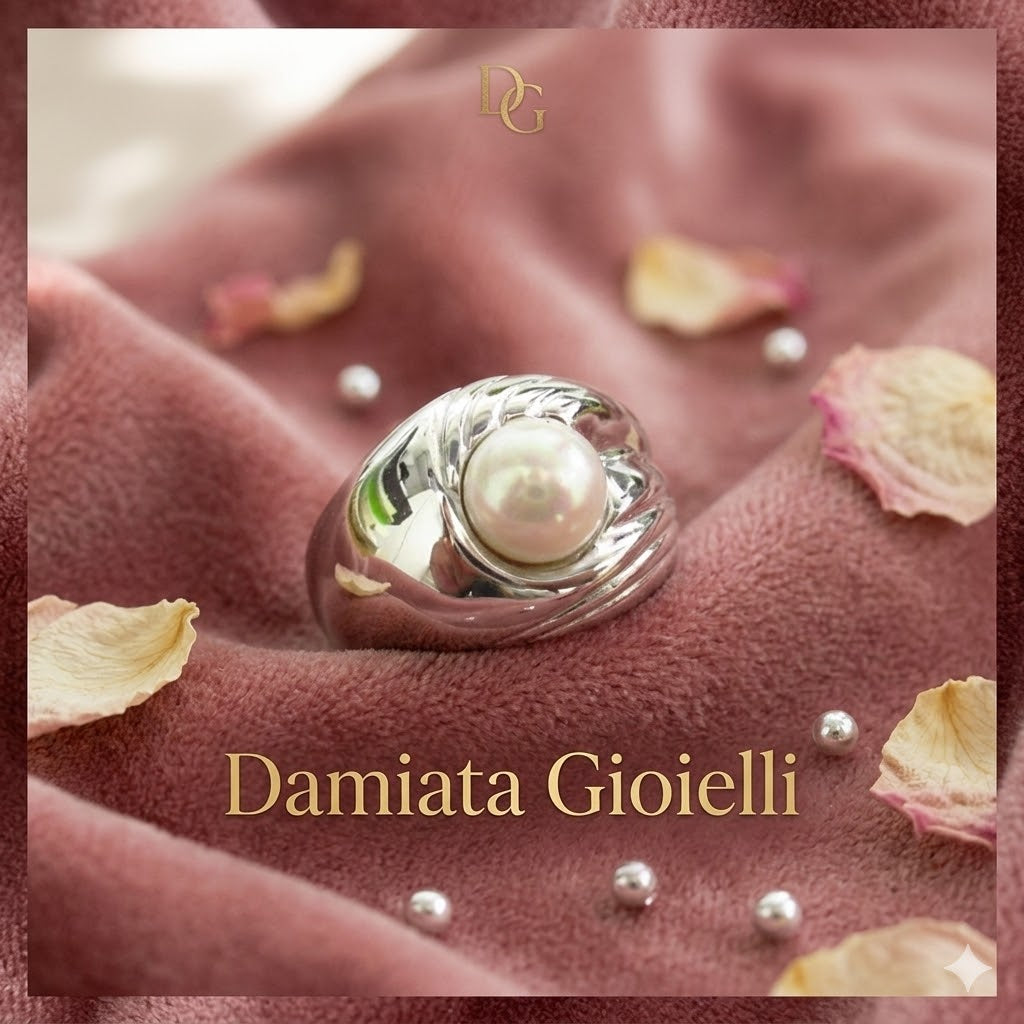 Anello fantasia donna Damiata Gioielli in oro bianco con perla 985/102/1