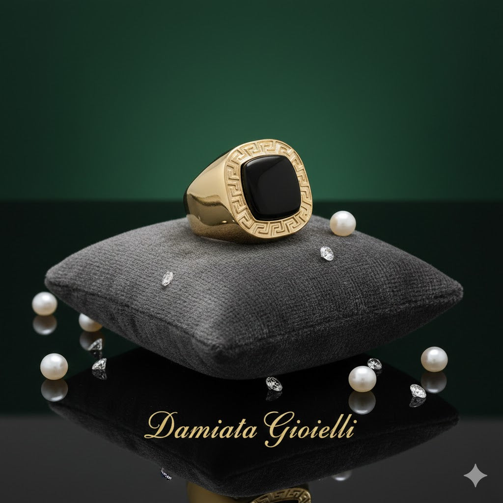 Anello uomo Damiata Gioielli in oro giallo e onice nero 986/102/1