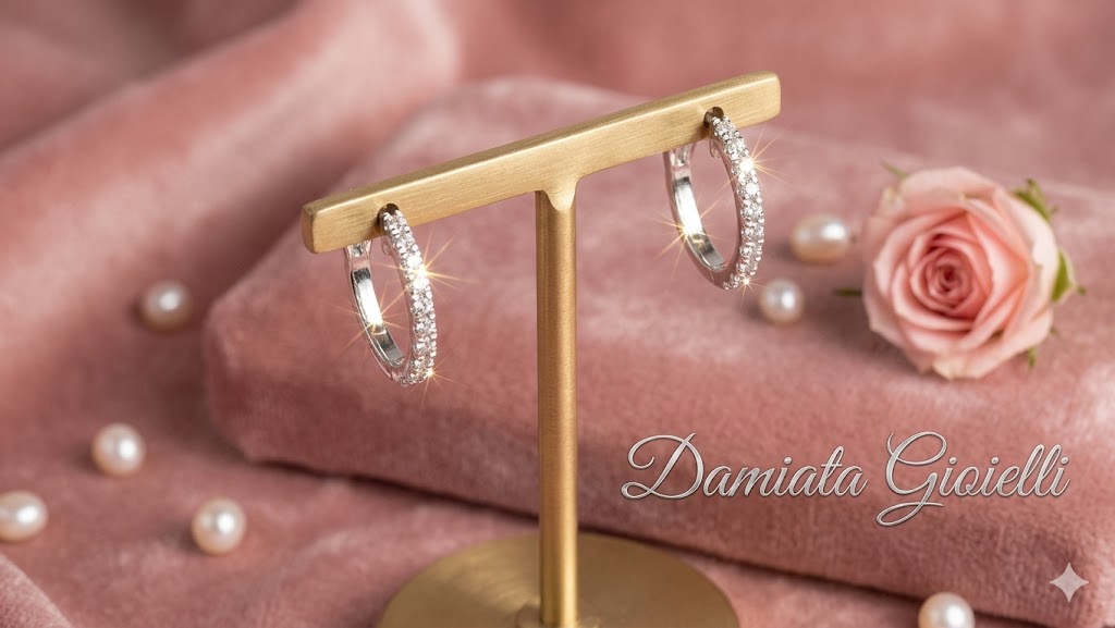 Orecchini cerchio donna Recarlo in oro bianco e diamanti A016/B