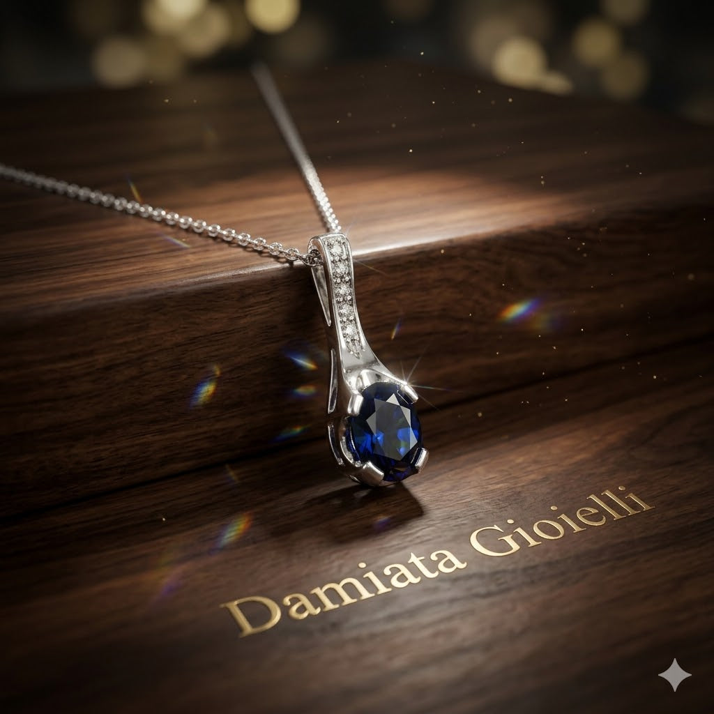Collana donna Recarlo in oro bianco, diamanti e zaffiro A090/BZTR