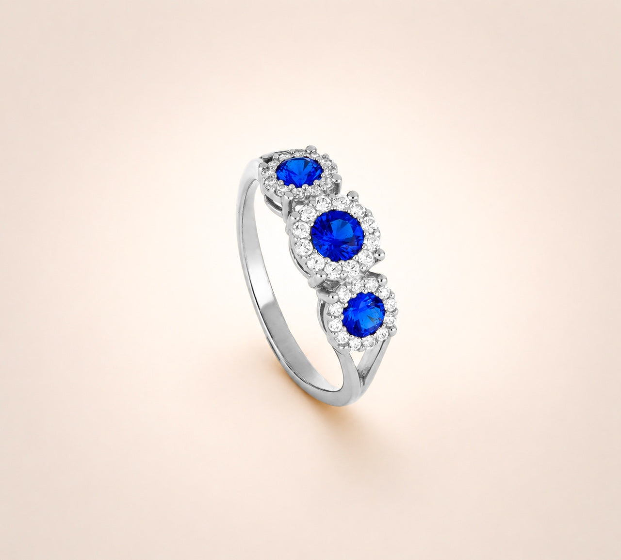 Anello trilogy donna IGOLD in oro bianco con zirconi bianchi e blu ref. A1U1Z1