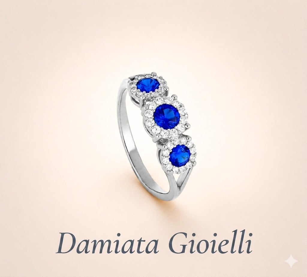 Anello trilogy donna IGOLD in oro bianco con zirconi bianchi e blu ref. A1U1Z1