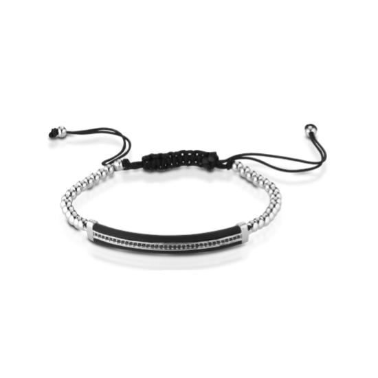 Bracciale uomo 1ONE in acciaio, corda e zirconi neri A2576