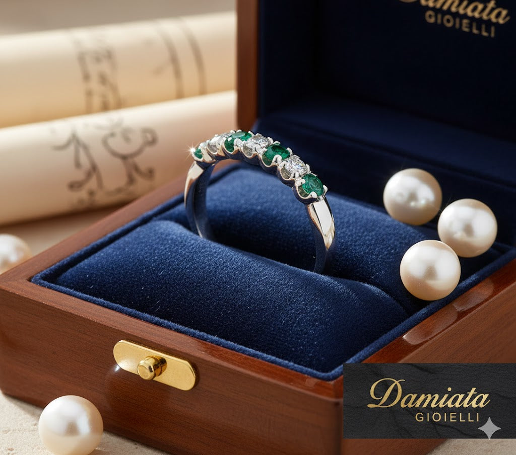Anello donna Giorgio Visconti in oro bianco, diamanti e smeraldi AB14136AS