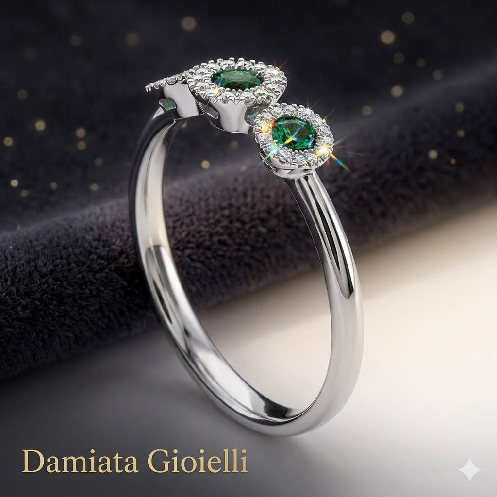 Anello donna Giorgio Visconti in oro bianco, diamanti e smeraldi AB15103S