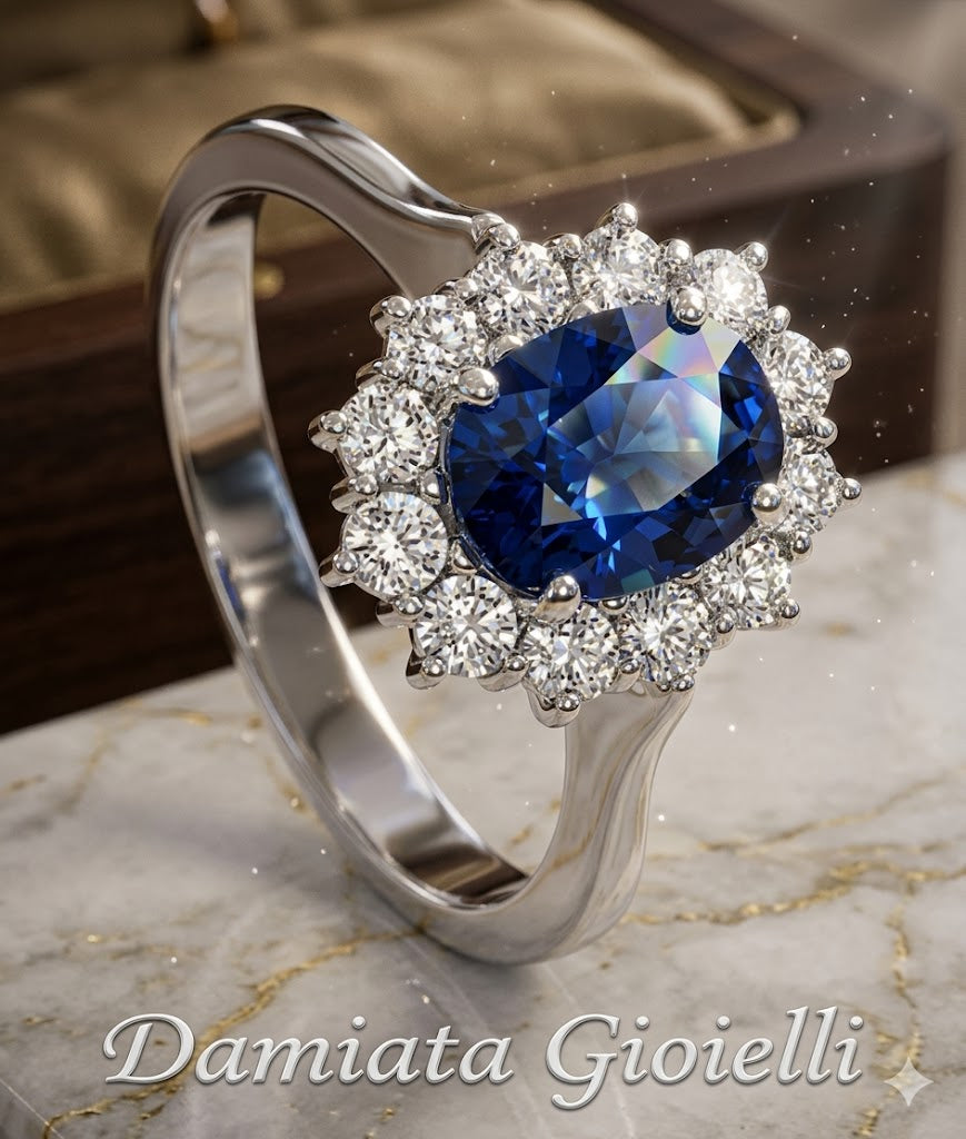 Anello donna Giorgio Visconti in oro bianco, diamanti e zaffiro AB16672BZ
